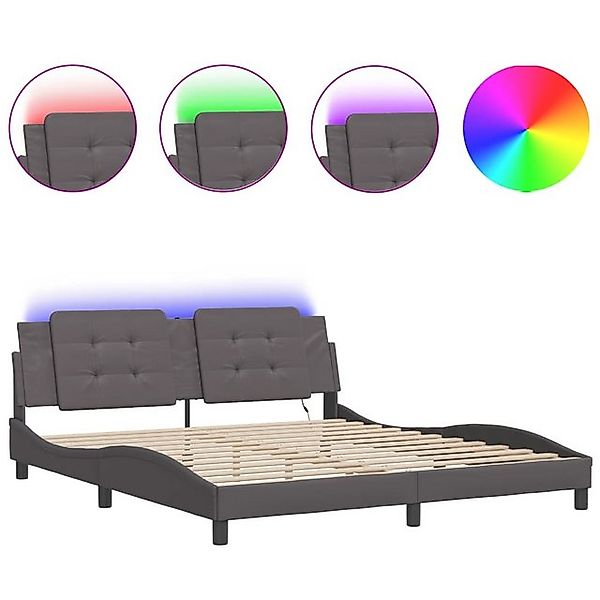 vidaXL Bettgestell, Bettrahmen mit LED Grau 180x200 cm Kunstleder günstig online kaufen