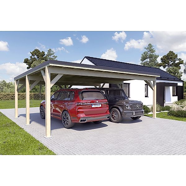 Holzbrüder Carport Ralf 42m² 150kg/m² Imprägniert-Schwarz günstig online kaufen