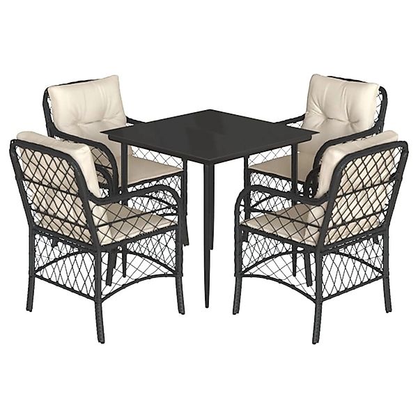vidaXL 5-Tlg Garten-Essgruppe mit Kissen Schwarz Poly Rattan 3212083 günstig online kaufen