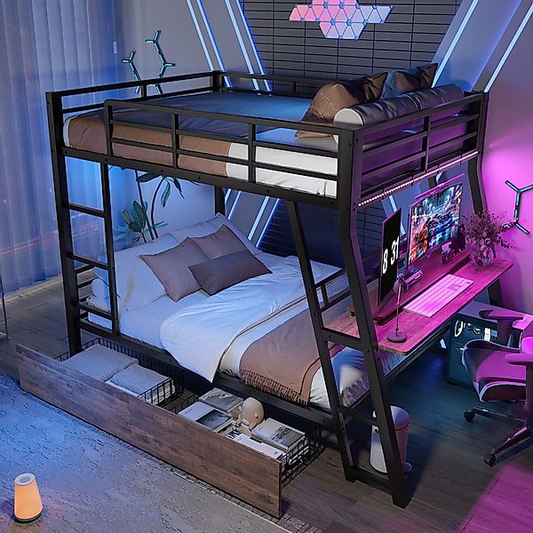 STILVORA Etagenbett 140x200 mit Schreibtisch,Metallbett Kinderbett günstig online kaufen