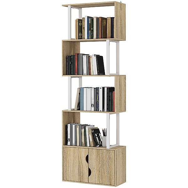 HOMCOM Bücherregal mit 5 Ebenen, S-förmiges Aufbewahrungsregal mit Regalen günstig online kaufen