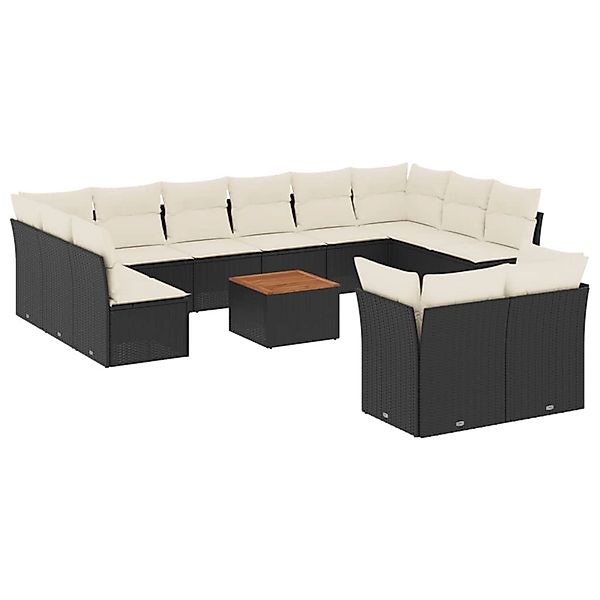 vidaXL 13-Tlg Garten-Sofagarnitur mit Kissen Schwarz Poly Rattan 3256245 günstig online kaufen