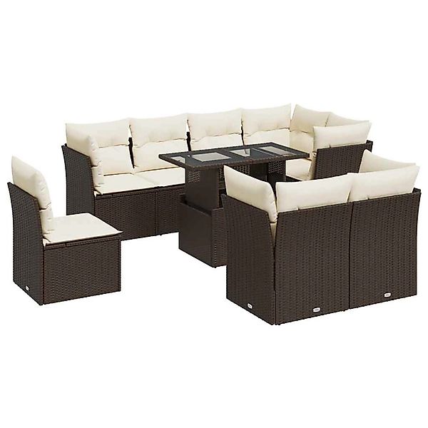 vidaXL 9-Tlg Garten-Sofagarnitur mit Kissen Braun Poly Rattan 3326184 günstig online kaufen