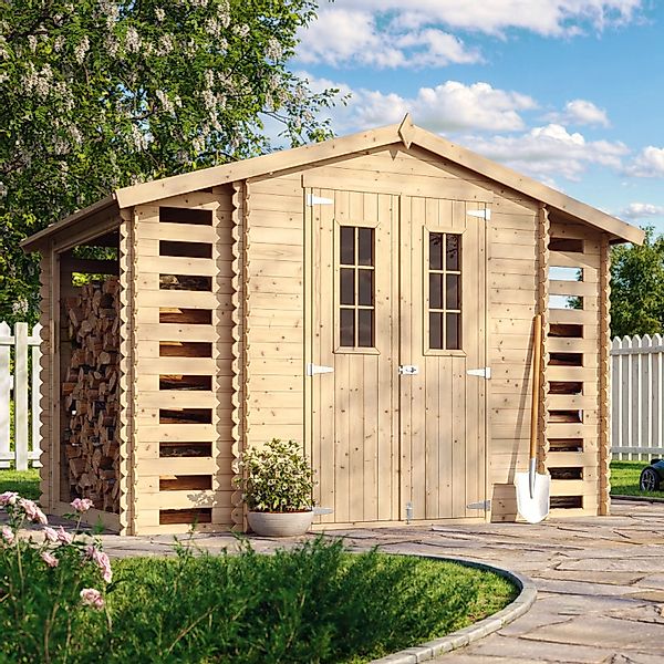 Timbela Holz-Gartenhaus M391C+M391G mit Boden Beige Braun 5,47 m² FSC® günstig online kaufen