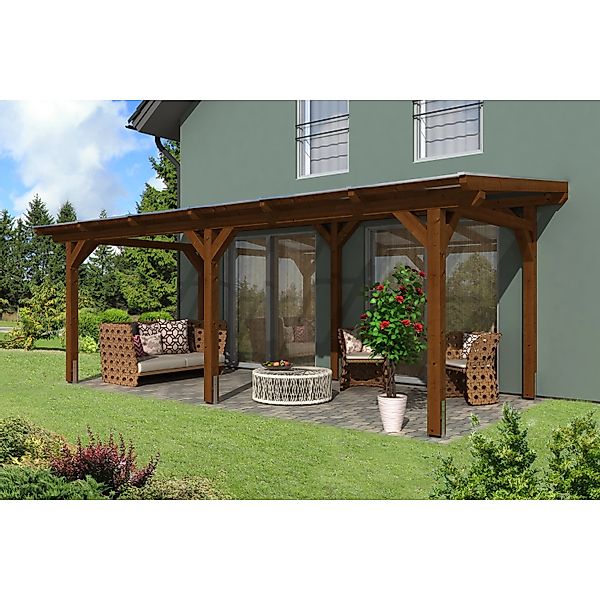 Skan Holz Terrassenüberdachung Siena 648 x 300 cm Leimholz Nussbaum günstig online kaufen