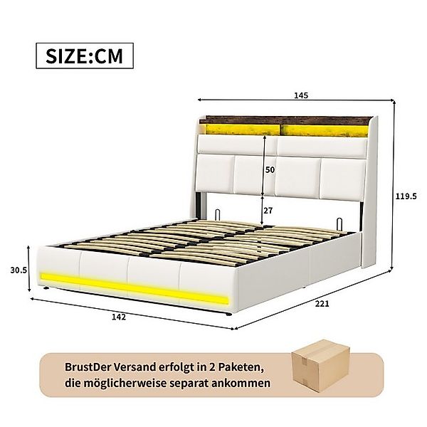 FUROKOY Stauraumbett Doppelbett Polsterbett mit Lattenrost und hydraulische günstig online kaufen
