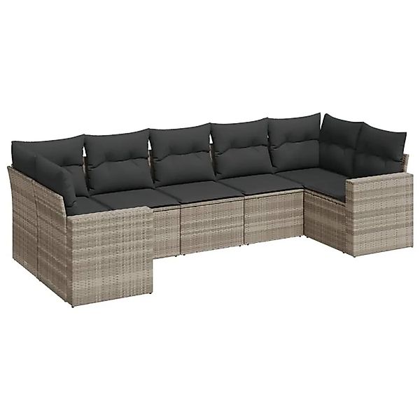 vidaXL 7-Tlg Garten-Sofagarnitur mit Kissen Hellgrau Poly Rattan 3251729 günstig online kaufen