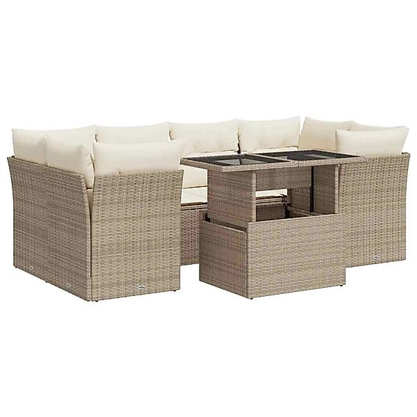 vidaXL 7-Tlg Garten-Sofagarnitur mit Kissen Beige Poly Rattan 3326109 günstig online kaufen