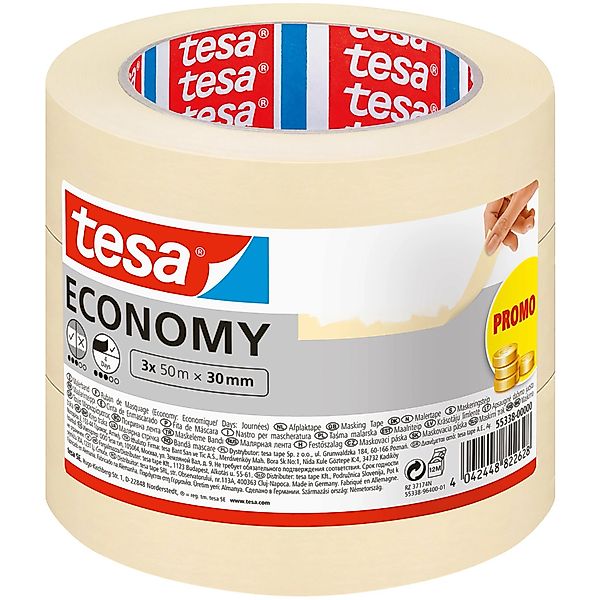 tesa Kreppband ECONOMY Malerband (Spar-Set, 3-St) günstig online kaufen
