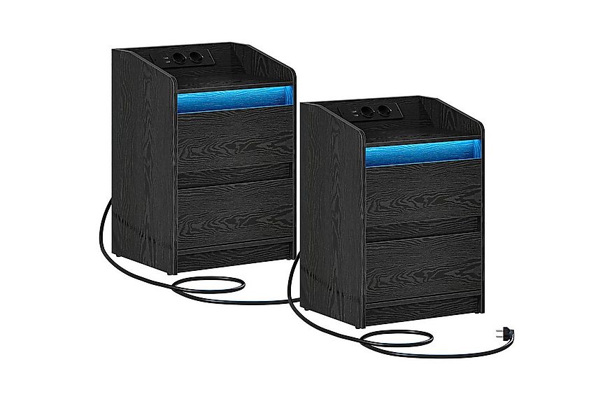 HZUANERI Nachttisch Beistelltisch mit 2 Schubladen, LED-Beleuchtung (2-St., günstig online kaufen