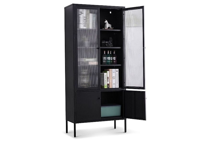 Coemo Standvitrine TOKIO Schwarz Vitrinenschrank Glastüren Metalltüren Vitr günstig online kaufen
