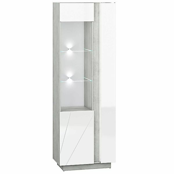 Wohn-/Esszimmer Vitrine in Beton Optik mit weiß Glanz LAGONEGRO-131, B/H/T günstig online kaufen