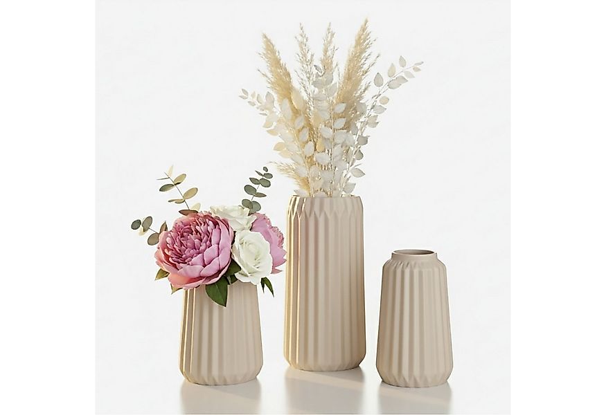 relaxdays Dekovase Vasen 3er Set aus Keramik, Beige günstig online kaufen