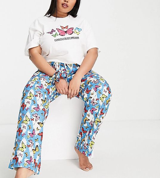 Daisy Street Plus – Pyjama aus Oversize-T-Shirt, Hose und Scrunchie mit Sch günstig online kaufen