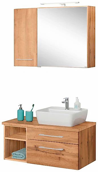 welltime Badmöbel-Set »Davos« 3 Stk. tlg. Spiegelschrank mit extra Regal günstig online kaufen