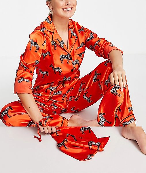 Night – Pyjama aus Satin in Rot mit Zebramuster günstig online kaufen