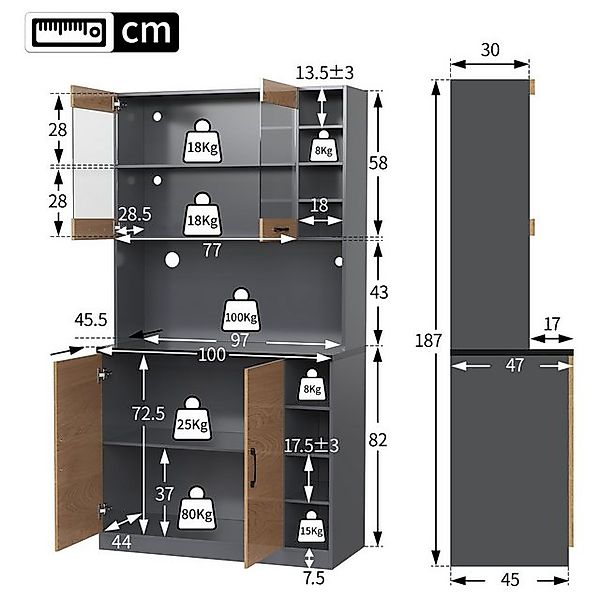 Odikalo Küchenbuffet Essschrank Küchenschrank Buffet Mit Ablagefächer,100x4 günstig online kaufen