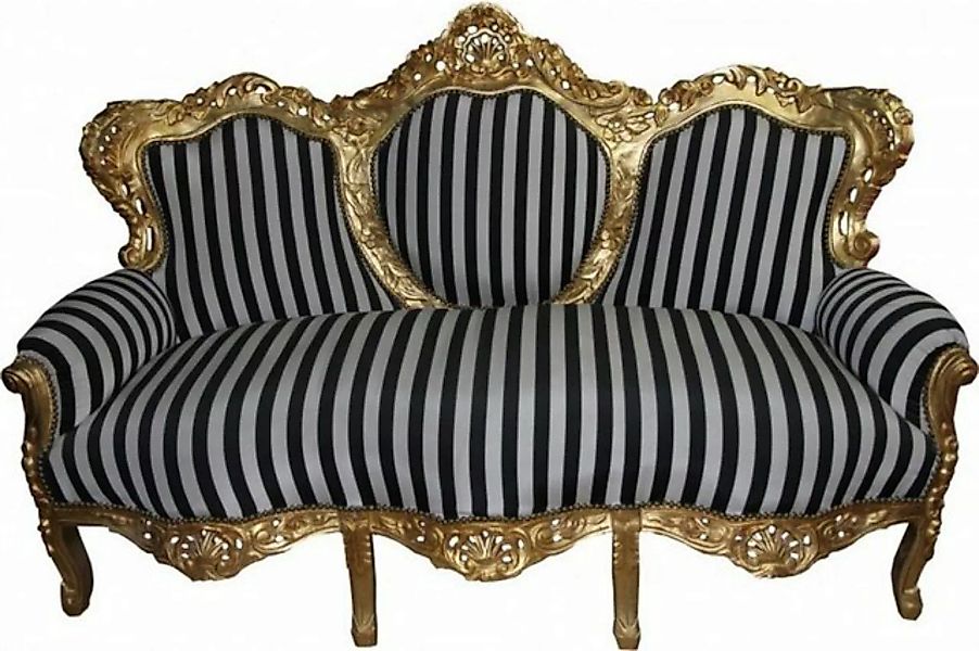 Casa Padrino 3-Sitzer Barock 3-er Sofa "King" Schwarz/Weiss Streifen / Gold günstig online kaufen