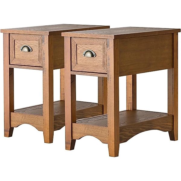 Costway 2er Set Beistelltisch mit Schublade und Ablage Gelbbraun günstig online kaufen