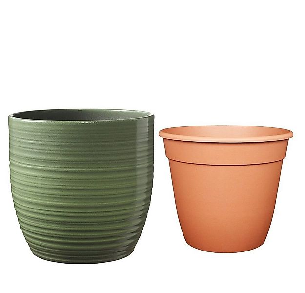 Heimwerkercenter Übertopf Set - Keramikübertopf Bergamo ø13 cm, blattgrün + günstig online kaufen