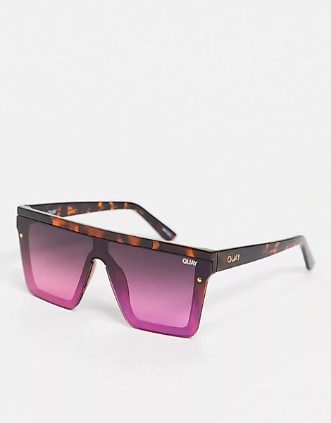 Quay – Hindsight – Damensonnenbrille mit flachem Brauensteg in Rosa günstig online kaufen