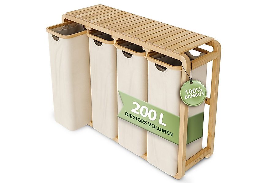 AMBIAVO Wäschekorb 4 Fächer mit waschbaren Baumwollsäcken, 200 L Volumen, s günstig online kaufen