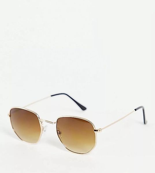 South Beach – Sechseckige Sonnenbrille mit goldfarbenem Gestell und braun g günstig online kaufen