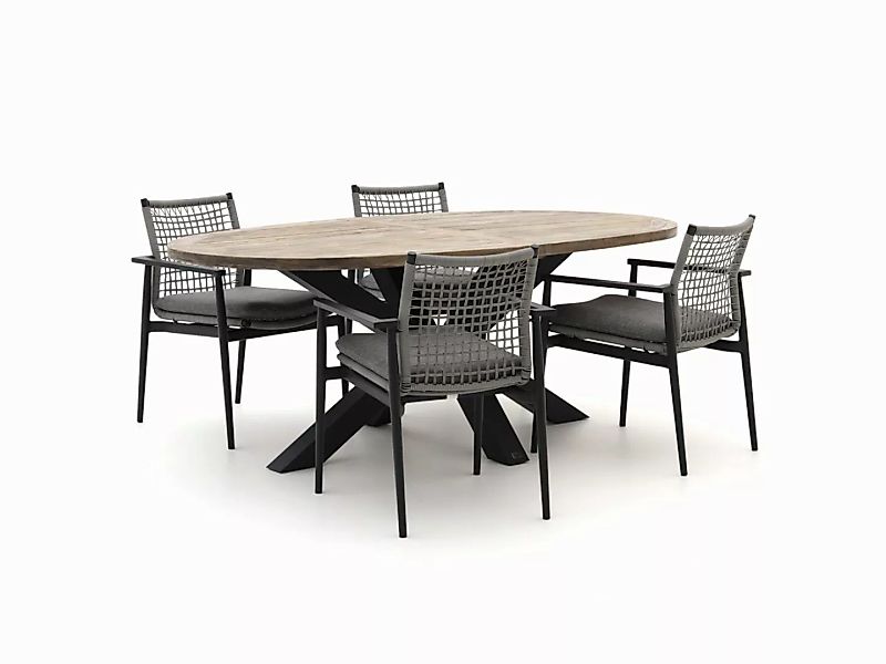 Bellagio Pizzoli/ROUGH-Y Ellips 200 cm Gartenmöbel-Set 5-teilig stapelbar günstig online kaufen