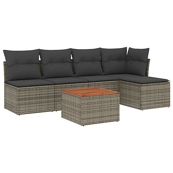 vidaXL 6-Tlg Garten-Sofagarnitur mit Kissen Grau Poly Rattan 3255934 günstig online kaufen