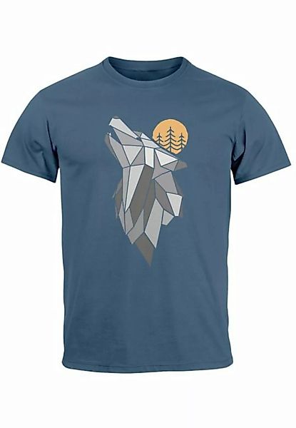 Neverless Print-Shirt Herren T-Shirt Aufdruck Wolf Wald Wildnis Outdoor Nat günstig online kaufen