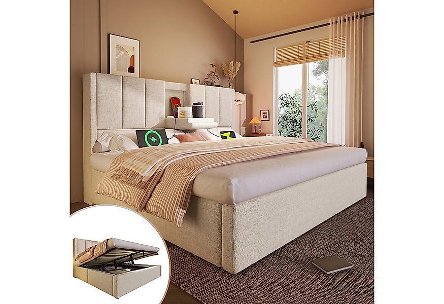 TavilaEcon Boxspringbett Hydraulisches Polsterbett mit verstecktem Becherha günstig online kaufen