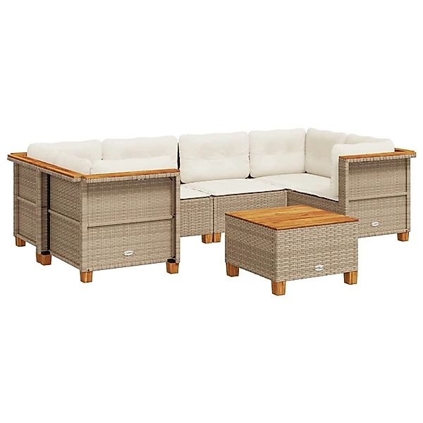 vidaXL 7-Tlg Garten-Sofagarnitur mit Kissen Beige Poly Rattan 3261745 günstig online kaufen