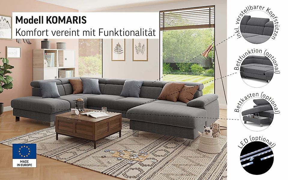 COTTA Wohnlandschaft "Komaris U-Form, B: 320 cm", mit Kopfteilverstellung, günstig online kaufen