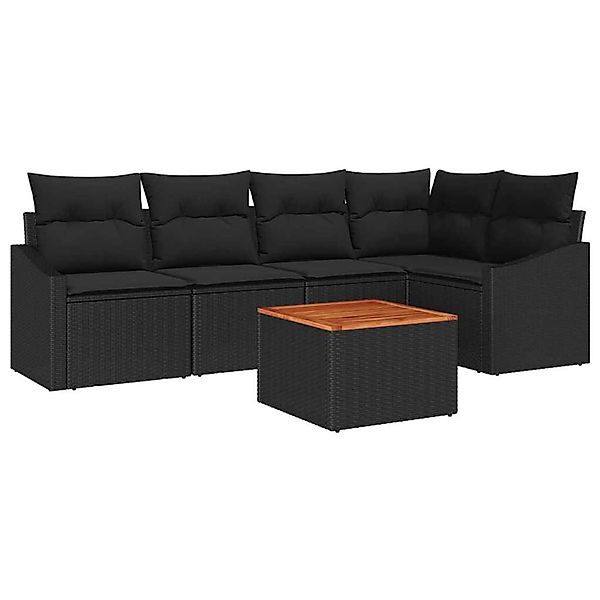 vidaXL Garten-Sofa-Set mit Kissen 6-Tlg Schwarz Poly Rattan 3347835 günstig online kaufen