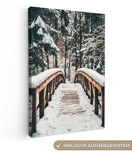 OneMillionCanvasses® Leinwandbild Brücke - Winterlandschaft - Wald - Natur günstig online kaufen