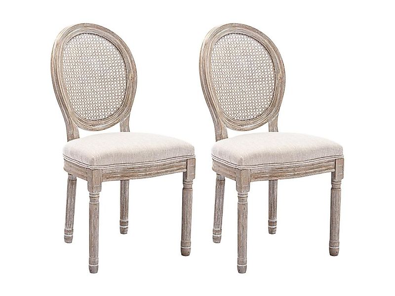 Stuhl 2er-Set - Rohrgeflecht, Stoff & Kautschukholz - Beige - ANTOINETTE günstig online kaufen