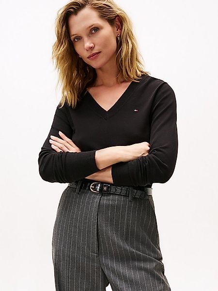 Tommy Hilfiger V-Ausschnitt-Pullover CO JERSEY STITCH V-NK SWEATER mit V-Au günstig online kaufen