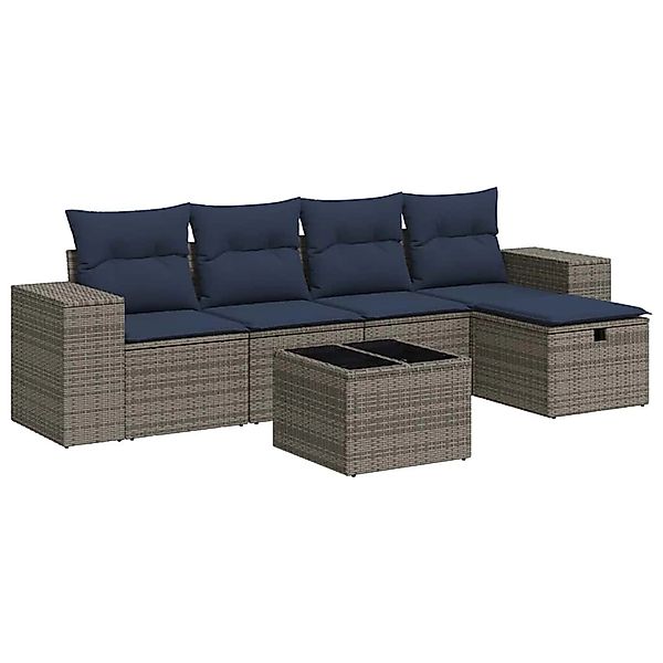 vidaXL 6-Tlg Garten-Sofagarnitur mit Kissen Grau Poly Rattan 3325677 günstig online kaufen