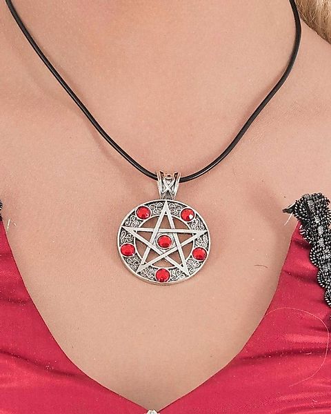 CHAKS Kostüm Hexen Halskette 'Lucifers Pentagramm', Silber Rot günstig online kaufen