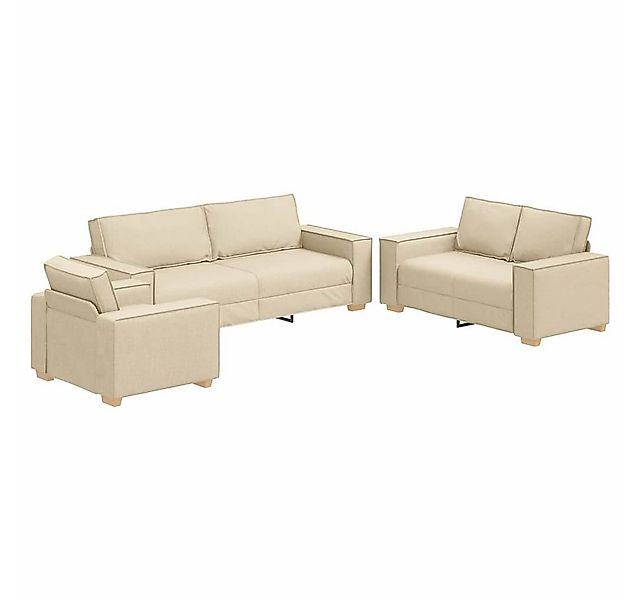 vidaXL Sofa Sofa 3 pcs Creme Leinenmischgewebe, 3 Teile günstig online kaufen