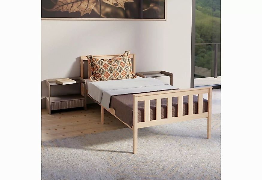 HAGO Bettgestell Kinderbett Jugendbett 90x200 Natur Holz Kiefer Lattenrost günstig online kaufen