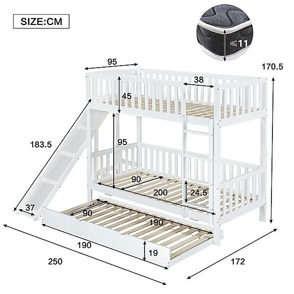 TavilaEcon Etagenbett Kinderbett mit Rollbett, Fallschutzgitter, Rutsche un günstig online kaufen