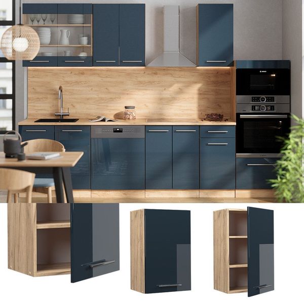 Vicco Hängeschrank Fame-Line, Dunkelblau Hochglanz/Goldkraft Eiche, günstig online kaufen