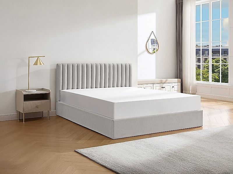 Bett mit Stauraum 160 x 200 cm – Stoff – Hellgrau – SARANELI günstig online kaufen