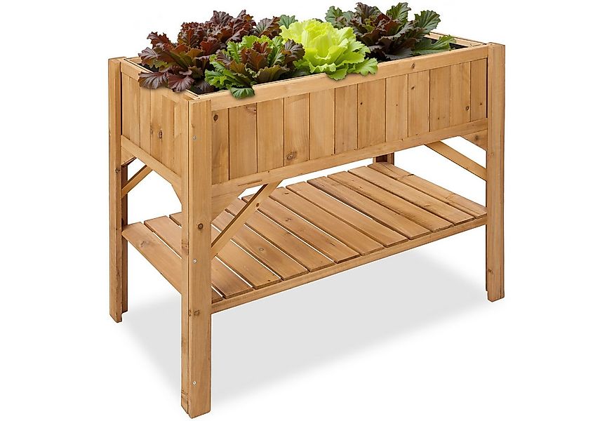 tectake Hochbeet Pflanzenkasten mit Ablage 119x57x90cm, aus Holz, mit Ablag günstig online kaufen