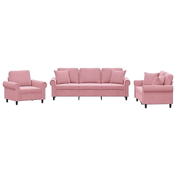 vidaXL 3-Tlg Sofagarnitur mit Kissen Rosa Samt 3202193 günstig online kaufen