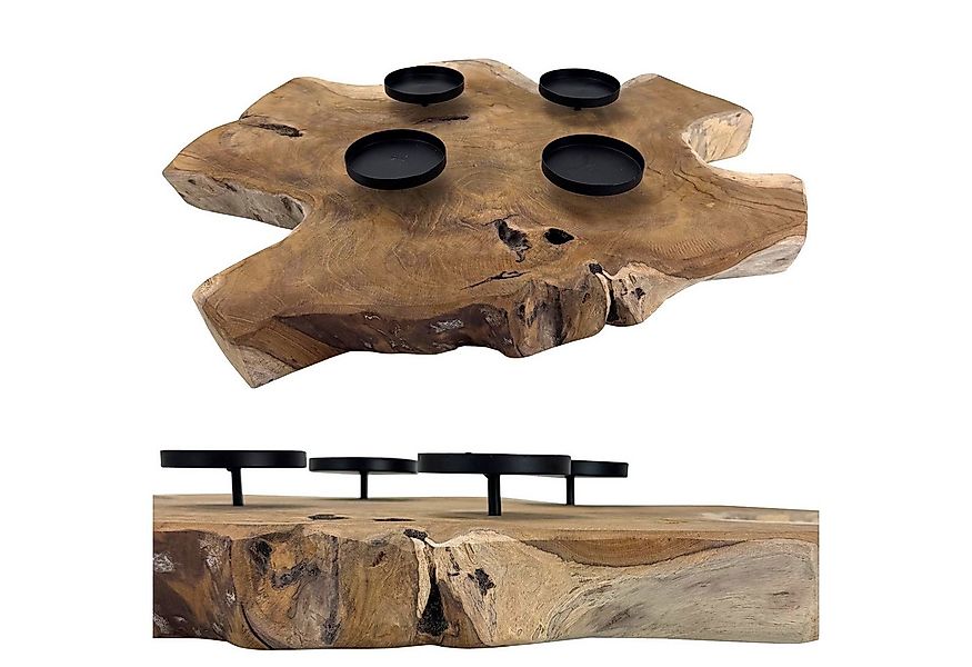 Online-Fuchs Adventskranz aus rustikalem Teakholz mit schwarzen Kerzenhalte günstig online kaufen