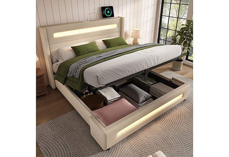 TavilaEcon Boxbett Modernes LED-Bett mit Ladestation und USB/Type-C-Anschlü günstig online kaufen
