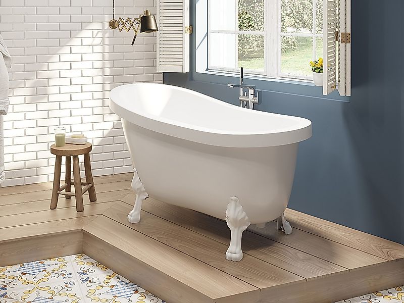Freistehende Badewanne mit weißen Löwenfüßen - 171 L - 145 x 74 x 77 cm - W günstig online kaufen