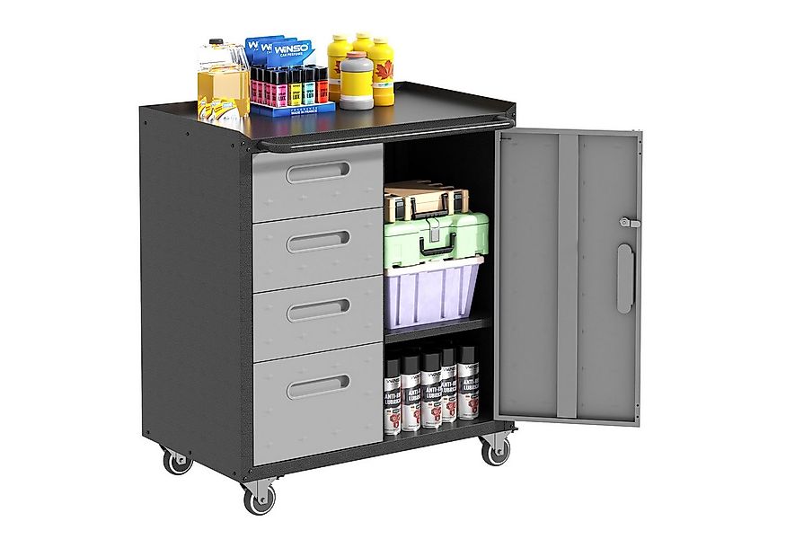 bizoemade Werkzeugschrank Stabiler Metall-Werkzeugschrank mit Rollen, 4 Sch günstig online kaufen